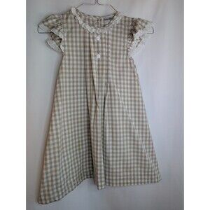 Barefoot Girl's Tan/White Checked Dress Size 7